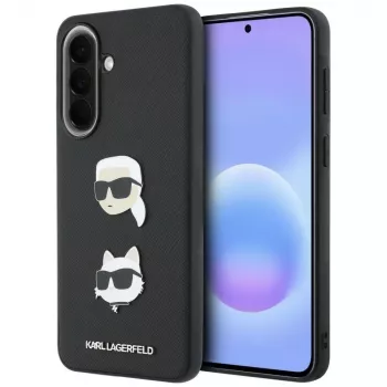 KARL LAGERFELD kotelo Samsung Galaxy A37 5G, Karl & Choupette Heads, pins & logo, musta