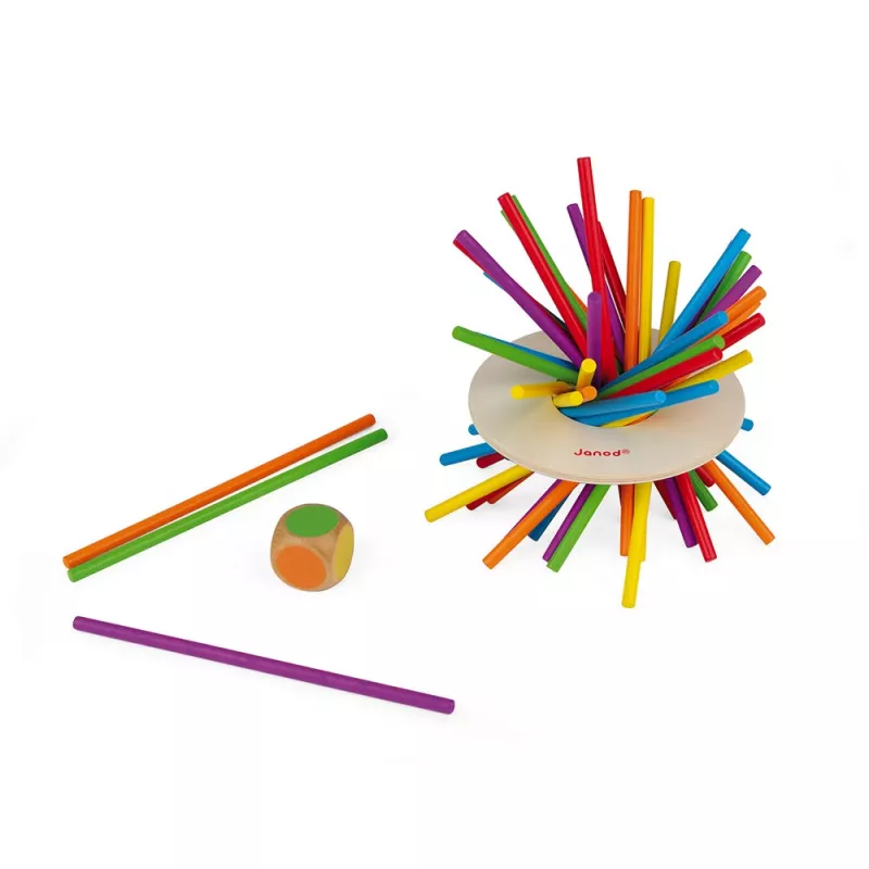 Janod Crazy Sticks tasapainopeli - puinen taitopeli 1-4 pelaajalle, monivärinen