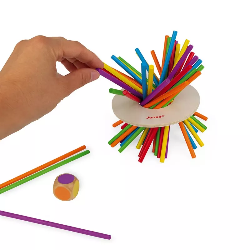 Janod Crazy Sticks tasapainopeli - puinen taitopeli 1-4 pelaajalle, monivärinen
