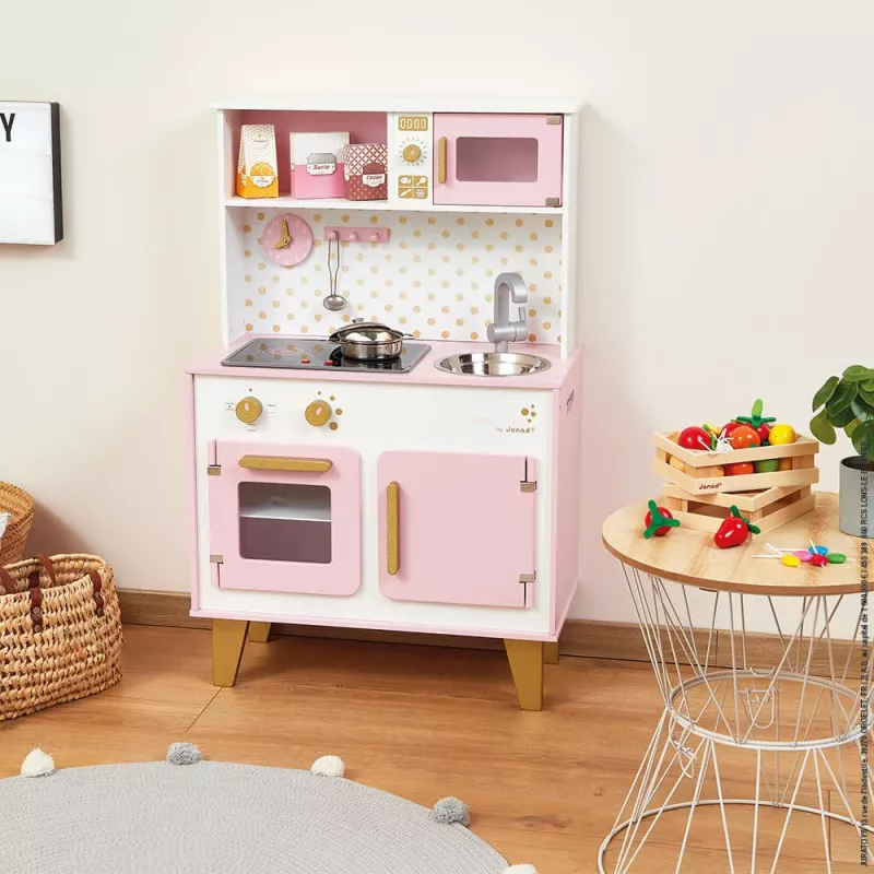 Janod Candy Chic suuri puinen leikkikeittiö ja ääni