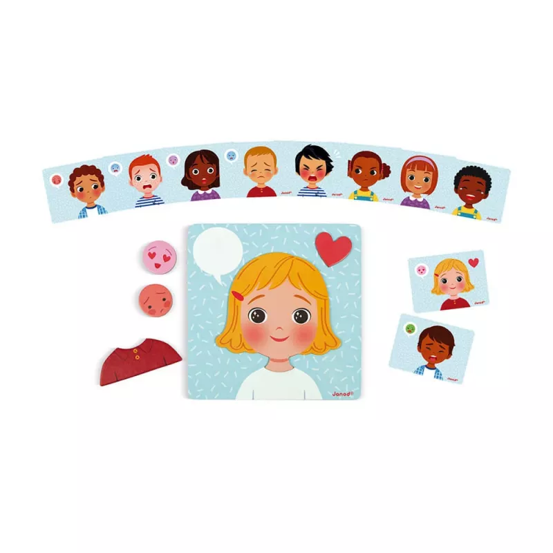 Janod Magnetic Puzzle Emotions - 27 osaa, puulelu tunneälyn tukemiseen, 3+