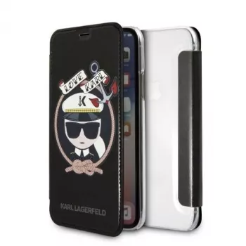 Karl Lagerfeld KLFLBKPXKSB Signature Glitter -kirjakotelo iPhone X/Xs, musta