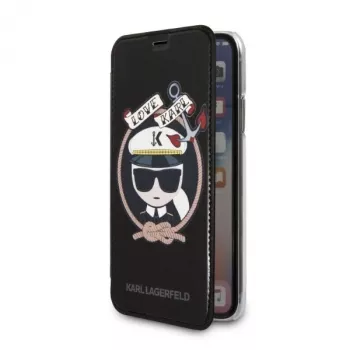 Karl Lagerfeld KLFLBKPXKSB Signature Glitter -kirjakotelo iPhone X/Xs, musta
