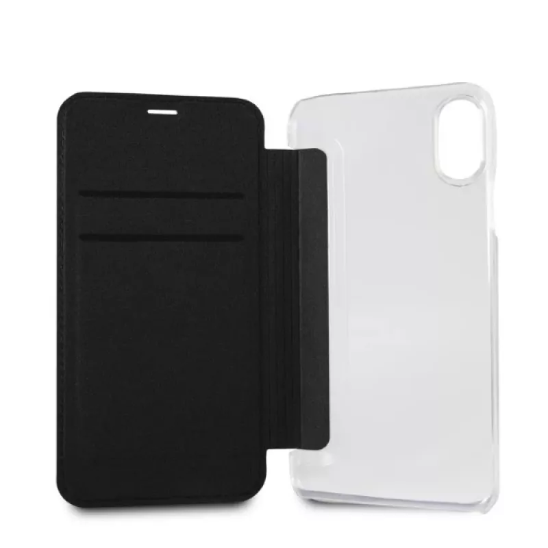 Karl Lagerfeld KLFLBKPXKSB Signature Glitter -kirjakotelo iPhone X/Xs, musta