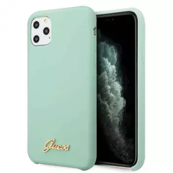 Guess GUHCN58LSLMGG iPhone 11 Pro vihreä silikoninen kovakotelo vintage-kultaisella logolla