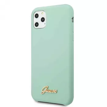 Guess GUHCN58LSLMGG iPhone 11 Pro vihreä silikoninen kovakotelo vintage-kultaisella logolla