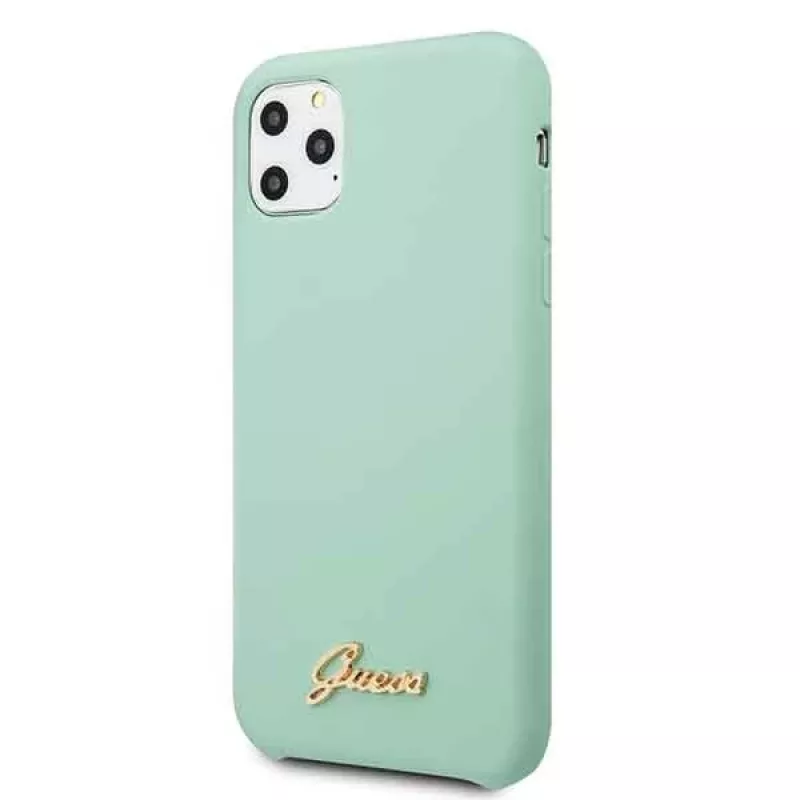Guess GUHCN58LSLMGG iPhone 11 Pro vihreä silikoninen kovakotelo vintage-kultaisella logolla
