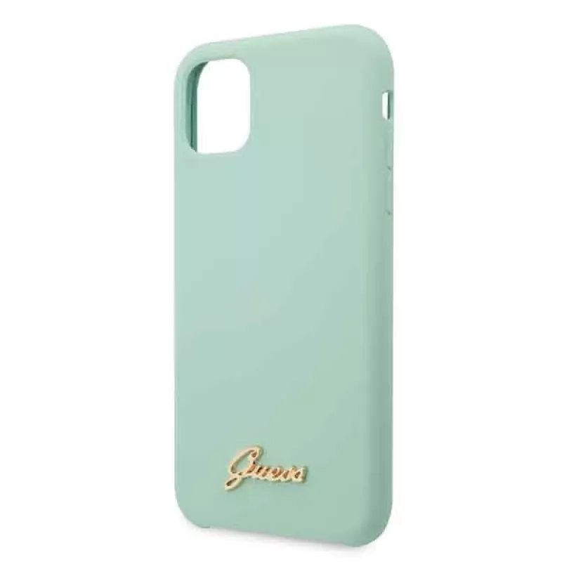 Guess GUHCN58LSLMGG iPhone 11 Pro vihreä silikoninen kovakotelo vintage-kultaisella logolla