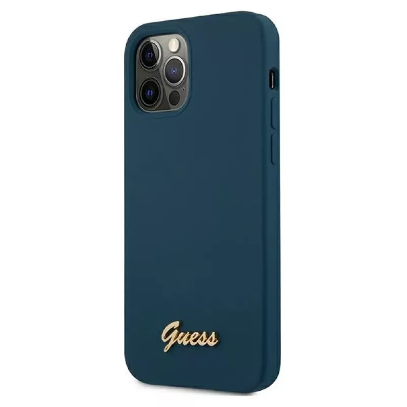 Guess GUHCP12LLSLMGBL Metal Logo Script jäykkä kuori Apple iPhone 12 Pro Max -laitteelle, sininen