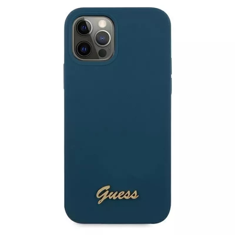 Guess GUHCP12LLSLMGBL Metal Logo Script jäykkä kuori Apple iPhone 12 Pro Max -laitteelle, sininen