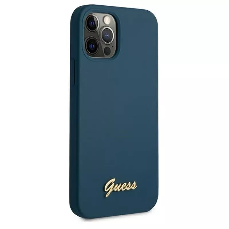 Guess GUHCP12LLSLMGBL Metal Logo Script jäykkä kuori Apple iPhone 12 Pro Max -laitteelle, sininen