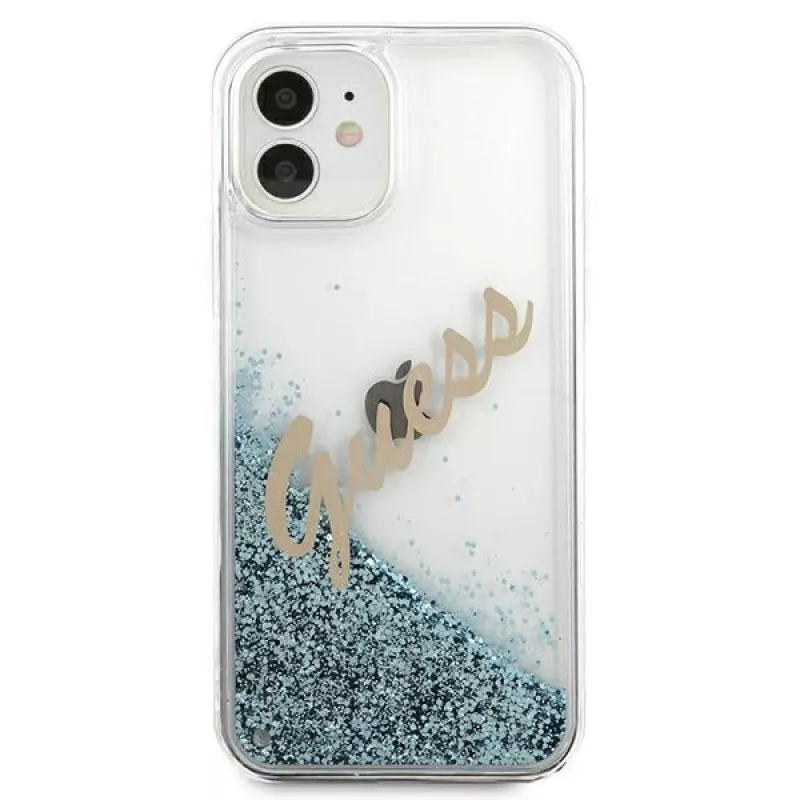 Guess Glitter Vintage Script jäykkä kuori Apple iPhone 12 mini - sininen