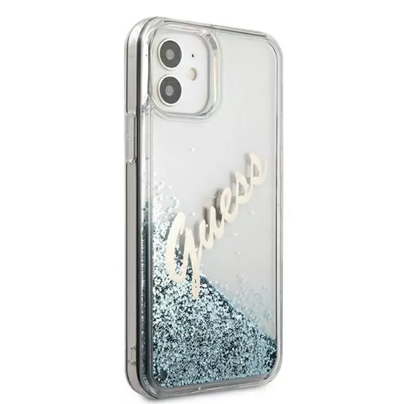 Guess Glitter Vintage Script jäykkä kuori Apple iPhone 12 mini - sininen