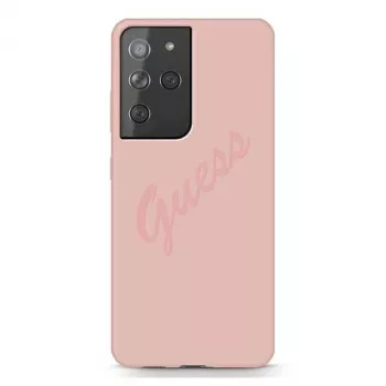 Guess GUHCS21LLSVSPI Script Vintage jäykkä kuori Samsung Galaxy S21 Ultra (SM-G998) -laitteelle - pinkki