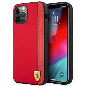Ferrari FESAXHCP12LRE iPhone 12 Pro Max 6,7 inch punainen jäykkä kuori On Track Carbon Stripe