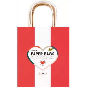 Folia 7 paperipussia CLASSIC M punainen luonnonvalkoinen vihreä kerma metallikulta 18,0 x 21 cm
