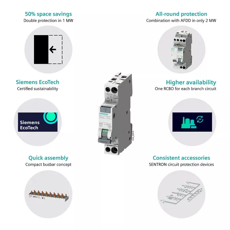 Siemens 5SV13166KK16 RCBO 2-napainen 16 A 30 mA, B-käyrä, tyyppi A, 6 kA