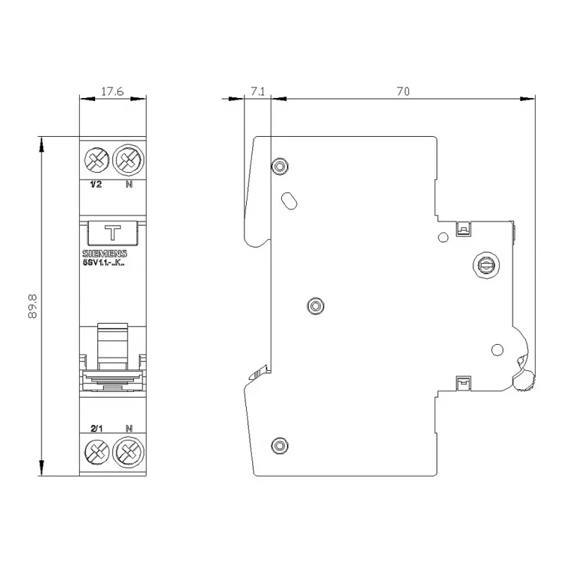 Siemens 5SV13166KK16 RCBO 2-napainen 16 A 30 mA, B-käyrä, tyyppi A, 6 kA