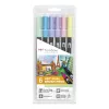 Tombow ABT-6P-2 Dual Brush Pen -sarja - 6 väriä - ohut kärki ja sivellinkärki - monivärinen