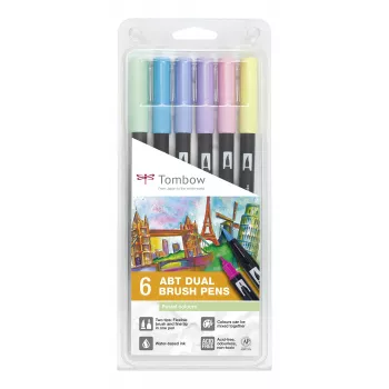 Tombow ABT-6P-2 Dual Brush Pen -sarja - 6 väriä - ohut kärki ja sivellinkärki - monivärinen