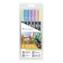 Tombow ABT-6P-2 Dual Brush Pen -sarja - 6 väriä - ohut kärki ja sivellinkärki - monivärinen