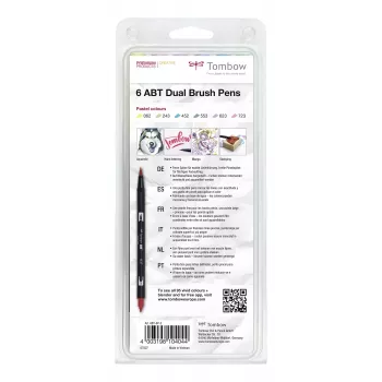 Tombow ABT-6P-2 Dual Brush Pen -sarja - 6 väriä - ohut kärki ja sivellinkärki - monivärinen