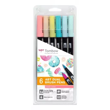 Tombow ABT-6P-4 Dual Brush Pen -sarja - 6 kynää - ohut ja sivellinkärki - monivärinen - pyöreä