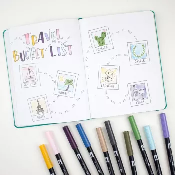 Tombow ABT-6P-4 Dual Brush Pen -sarja - 6 kynää - ohut ja sivellinkärki - monivärinen - pyöreä