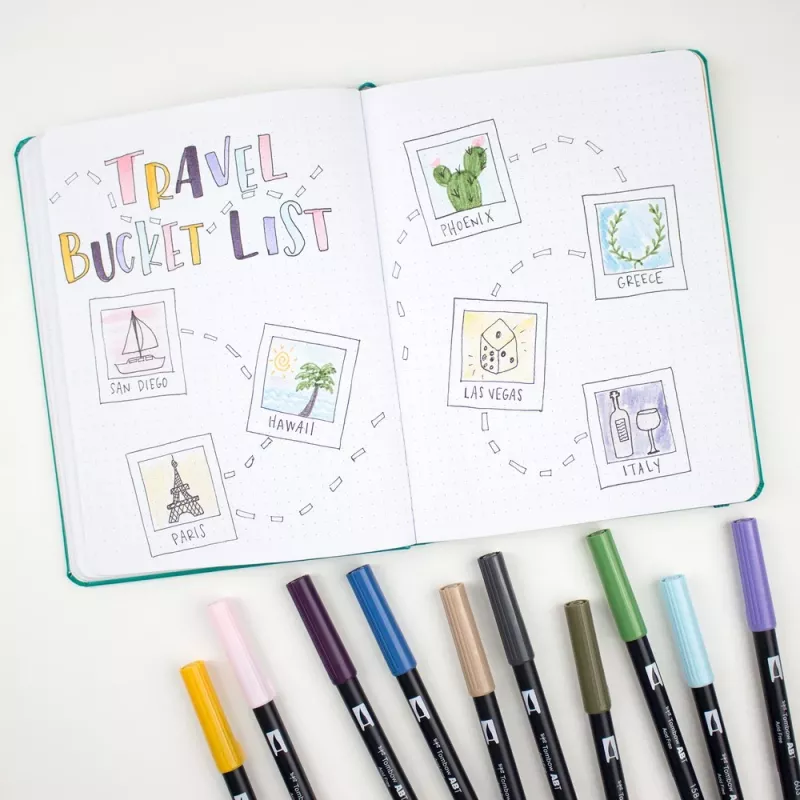 Tombow ABT-6P-4 Dual Brush Pen -sarja - 6 kynää - ohut ja sivellinkärki - monivärinen - pyöreä