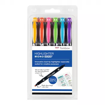 Tombow MONO Edge korostuskynäsarja - taltta- ja kuulakärki 3,8 mm 0,8 mm viiva eri värejä (6 kynää)