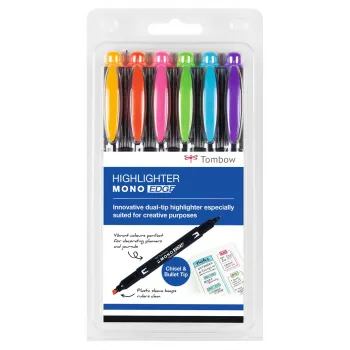 Tombow MONO Edge korostuskynäsarja - taltta- ja kuulakärki 3,8 mm 0,8 mm viiva eri värejä (6 kynää)