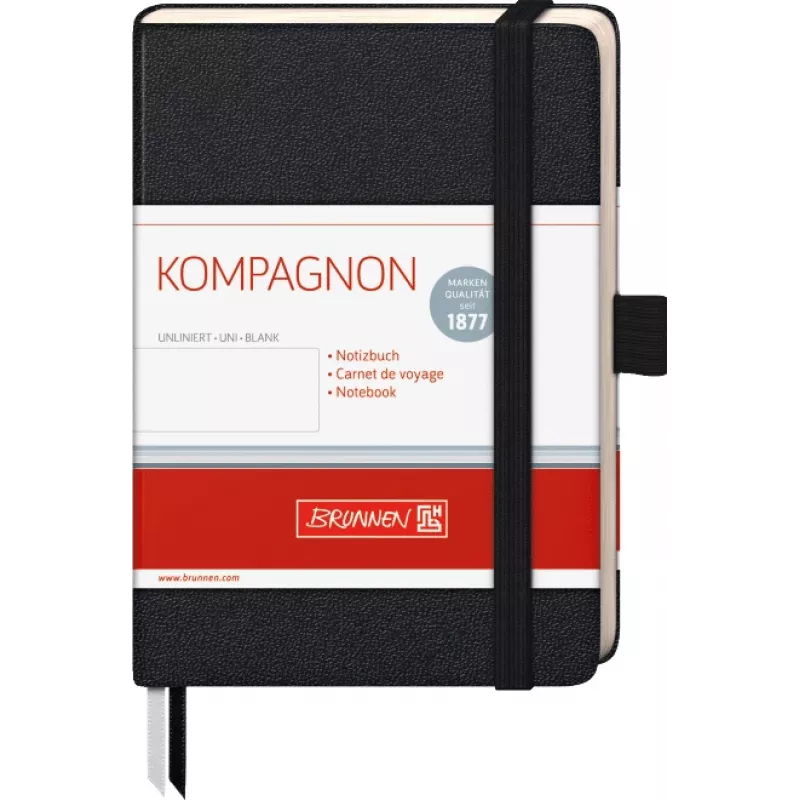 BRUNNEN KOMPAGNON muistikirja A6 blanko 192 sivua kovakantinen musta