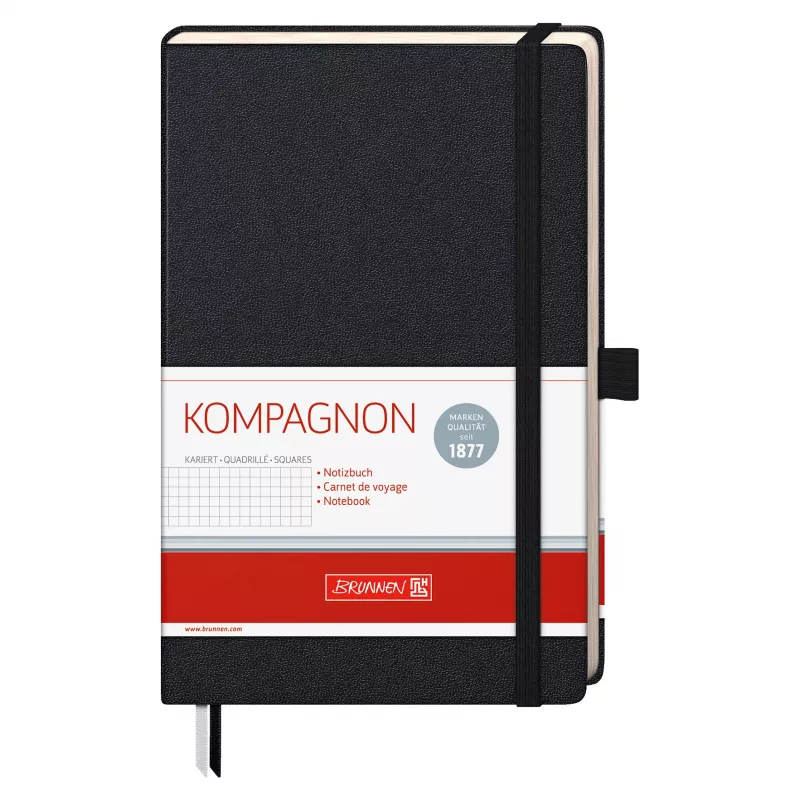 BRUNNEN KOMPAGNON muistikirja A5 ruudullinen musta 96 arkkia
