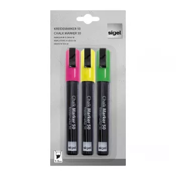 SIGEL Liquid Chalk Marker -set vesipohjainen pyyhittävä pinkki vihreä keltainen 3 kpl:n pakkaus