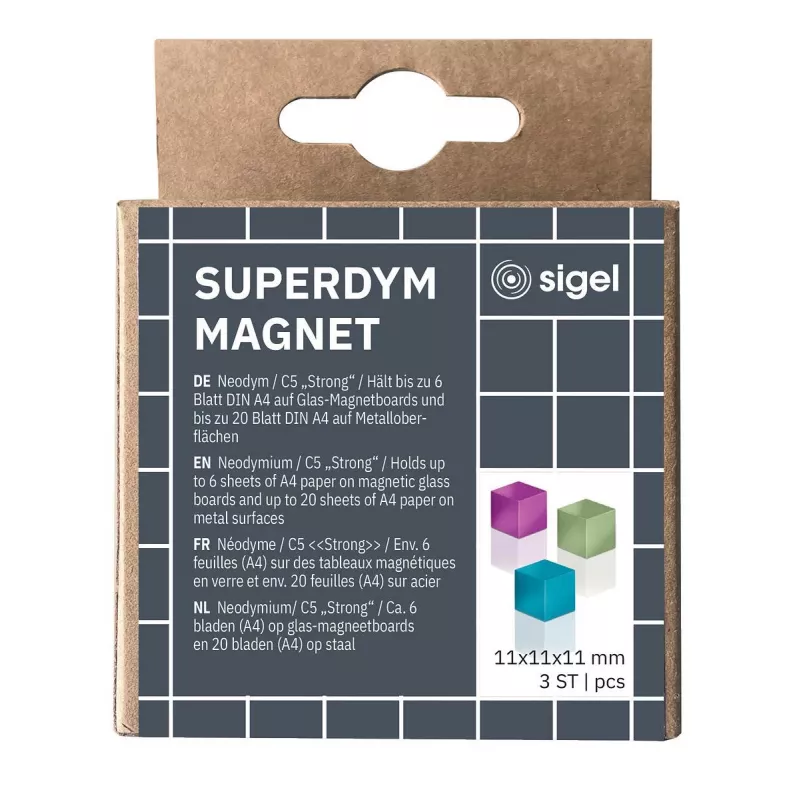 SIGEL BA727 kuutionmuotoiset neodyymimagneetit 11 mm, pinkki/sininen/vihreä, kiiltävä, 3 kpl