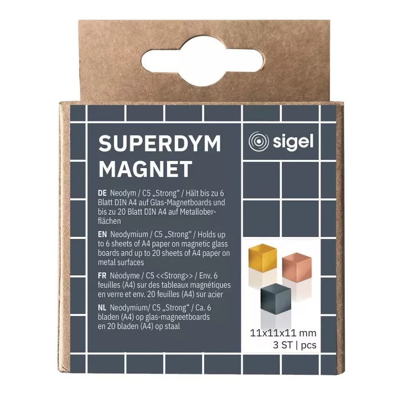 SIGEL BA724 Cube neodyymimagneetit 11 mm kupari kulta harmaa kiiltävä 3 kpl:n pakkaus