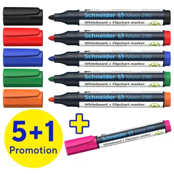 Schneider Maxx 290 valkotaulu- ja fläppitaulumerkkisarja, 6 kpl, eri värit, 2,0 - 3,0 mm
