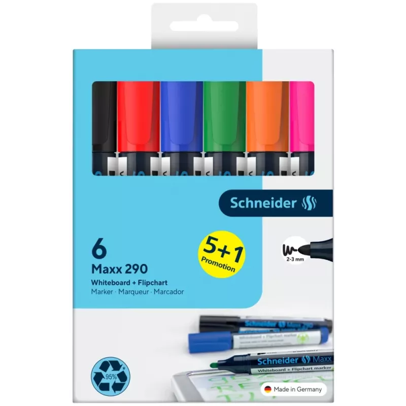 Schneider Maxx 290 valkotaulu- ja fläppitaulumerkkisarja, 6 kpl, eri värit, 2,0 - 3,0 mm