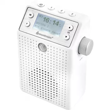 Soundmaster DAB60WE pistorasiaan liitettävä radio DAB+, FM, Bluetooth, USB-handsfree, roiskevesitiivis, valkoinen