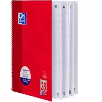 Oxford School A4+ college muistikirja, kierresidottu, ruudullinen, 80 arkkia, 160 sivua, 90 g/m² Optik-paperi, mikrorei'itetty, 4-rei'itetty