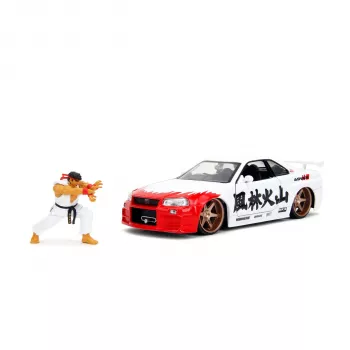 Jada Street Fighter Ryu 1:24 Nissan Skyline GTR die-cast auto ja figuuri