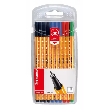 STABILO point 88 fineliner-kynä 0,4 mm - värit lajiteltu (musta, sininen, vihreä, punainen) - blisteripakkaus