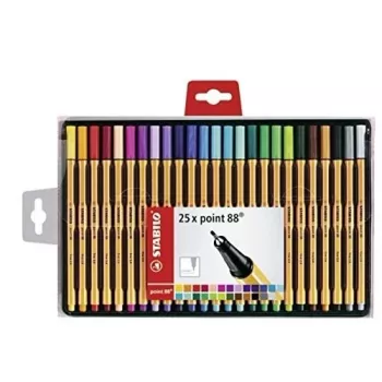 STABILO point 88 fineliner-kynäsarja - 30 sekoitettua väriä - 0,4 mm - metallipäällysteinen huopakärki - vesipohjainen muste - kuusikulmainen varsi - ilmastoitu korkki - pahvikotelo