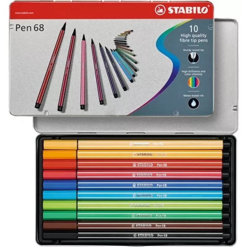 STABILO Pen 68 kuitukynä - 1 mm - 10 väriä lajiteltu
