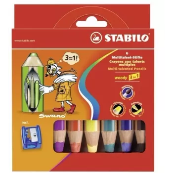 STABILO woody 3 in 1 Multi 6 kpl:n pakkaus - värit lajiteltu