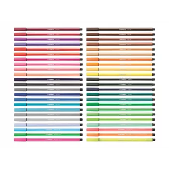 STABILO Pen 68 huopakynäsarja, 20 väriä lajiteltu, muovilaatikko, Zebrui turkoosi, 1 mm viivanleveys