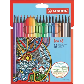 STABILO Pen 68 - Fine - 18 väriä - lajiteltu - pyöreä kärki - 1 mm - lajiteltu
