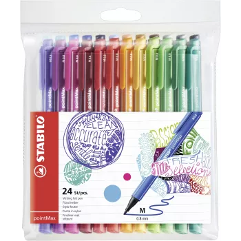 STABILO pointMax fineliner-kynäsarja - 24 eri väriä - 0,8 mm kuitukärki - vesipohjainen muste