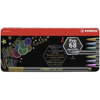 STABILO Pen 68 Metallic kuitukynäsarja - medium - 8 eri metalliväriä - pyöreä kärki - 1,4 mm viivanleveys
