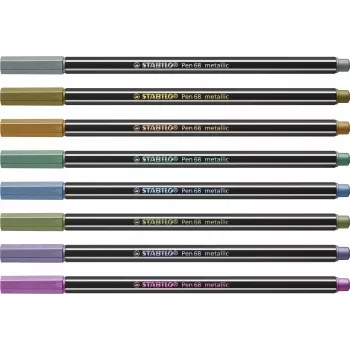 STABILO Pen 68 Metallic kuitukynäsarja - medium - 8 eri metalliväriä - pyöreä kärki - 1,4 mm viivanleveys